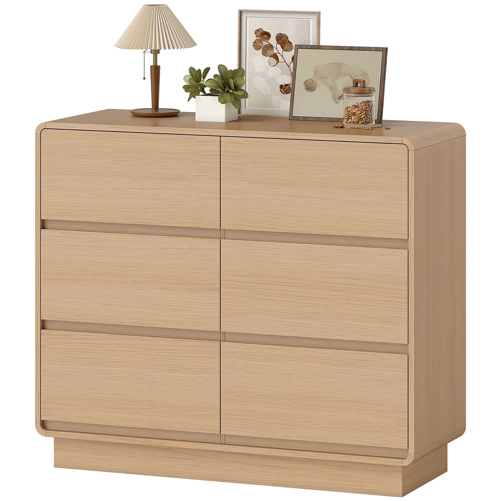 100 cm Sideboard, Buffetschrank mit 6 Schubladen, Kommode für Küche, Wohnzimmer, Esszimmer, Naturholz
