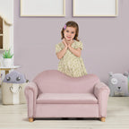 Kindersofa, Zweisitzer f¨¹r Kinder 3-5 Jahre, Stauraum, Naturholzrahmen, 84 x 41,5 x 48,5cm, rosa