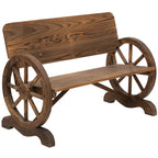 Fir Wood 2-Seater Outdoor Garden Wagon Wheel Bench, Carbonized Brown