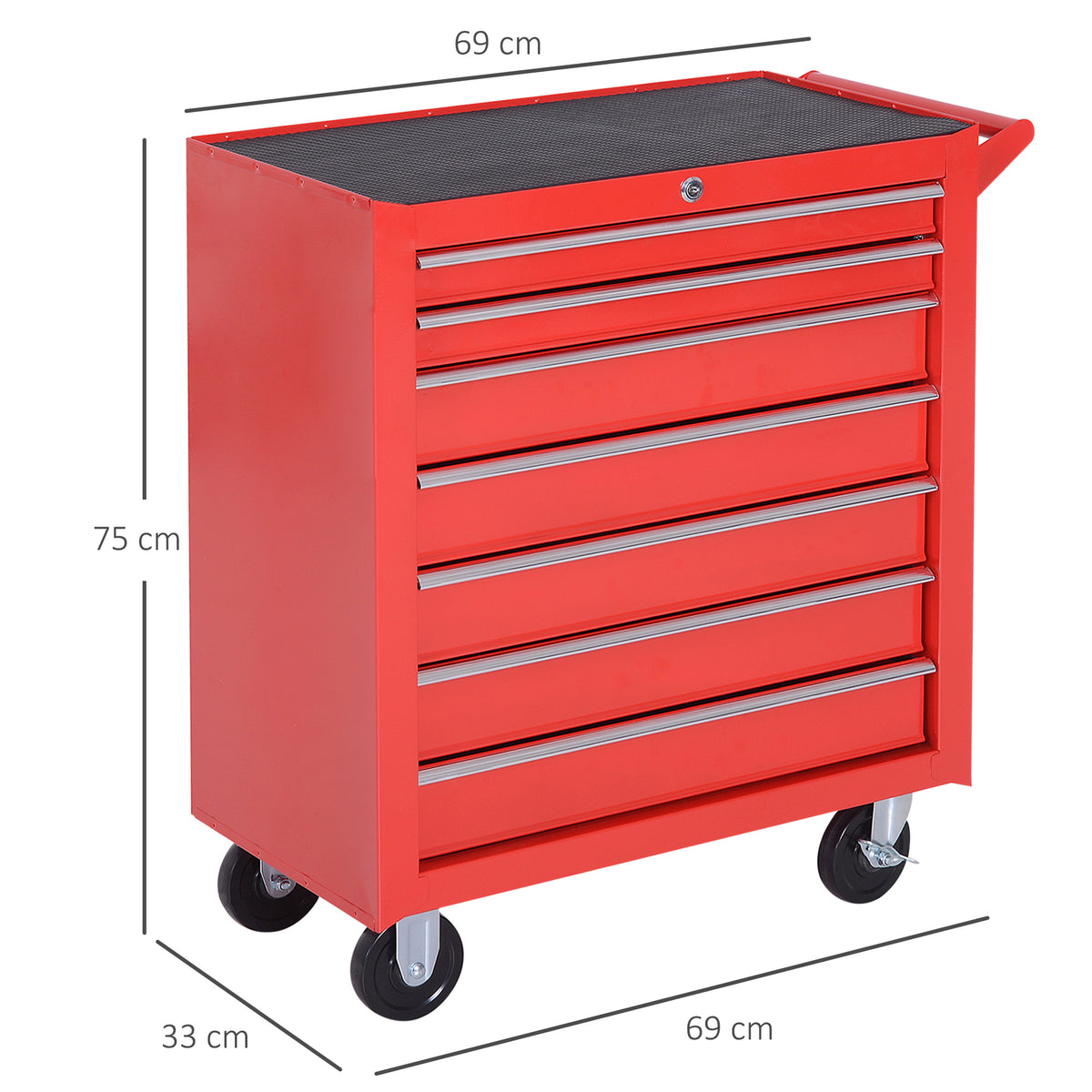 Werkzeugwagen, 2 kleine & 5 gro?e Schubladen, Stahl, bis 150 kg, 69 x 33 x 75 cm, Rot