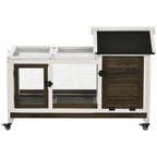 Wooden Rabbit Hutch, Guinea Pig Cage, with Removable Tray, Wheels - Brown