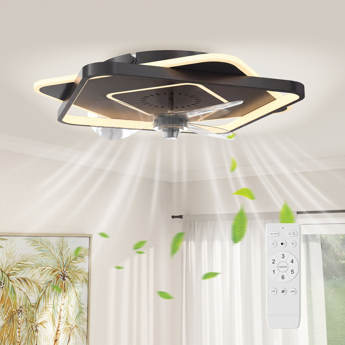 Deckenventilator mit Licht und Fernbedienung, LED-Deckenventilator mit 6 Geschwindigkeiten, 3 Farbtemperaturen