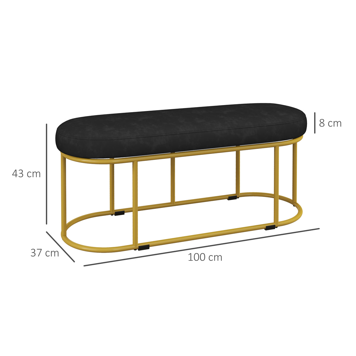Schuhbank im Retrodesign, Bettbank, Flurbank, Samtoptik, bis 200 kg, Metallrahmen, schwarz, 100 x 37 x 43cm