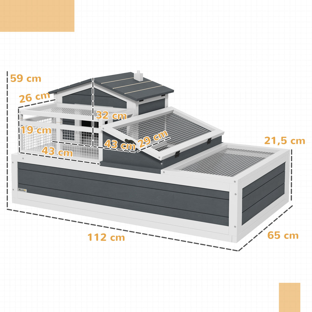 Tortoise House 3-Room with 2 Stories, Ladder, Balcony, Tray, Openable Roof, 59H x 112L x 65Wcm, Grey