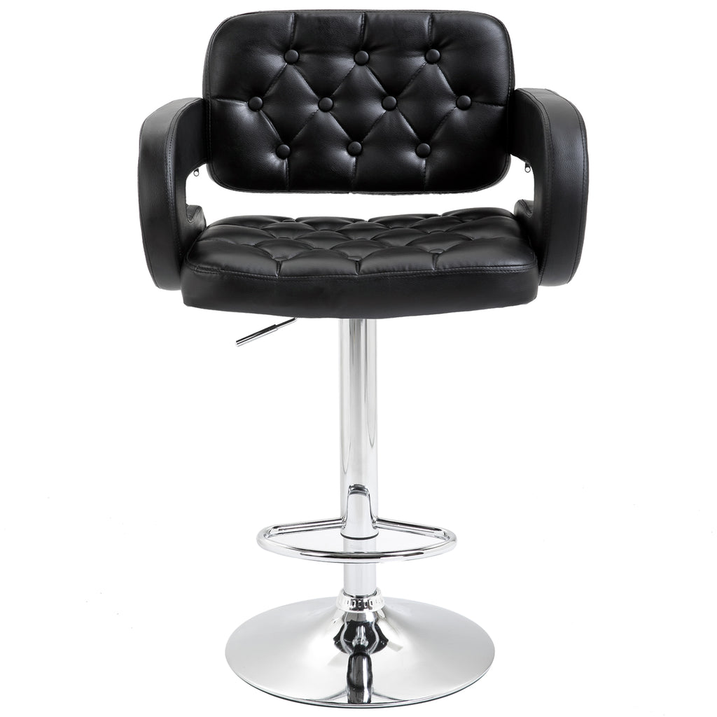 Mid-Back Hollow Design Height Adjustable Barstool with PU Leather Surface, U-Shape Armrest, Steel Pole for Bistro, Lounge, Kitchen, Black