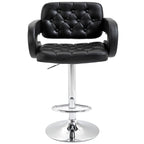 Mid-Back Hollow Design Height Adjustable Barstool with PU Leather Surface, U-Shape Armrest, Steel Pole for Bistro, Lounge, Kitchen, Black