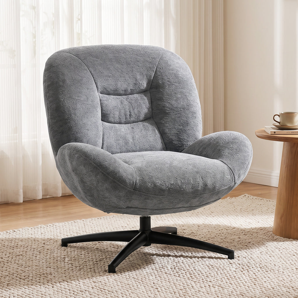 Sessel Wohnzimmer Drehbar Loungesessel mit Breiter Sitzfläche, Integrierter Armlehne, Chenille-Optik, Dunkelgrau