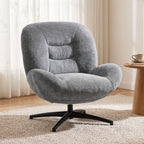 Sessel Wohnzimmer Drehbar Loungesessel mit Breiter Sitzfläche, Integrierter Armlehne, Chenille-Optik, Dunkelgrau