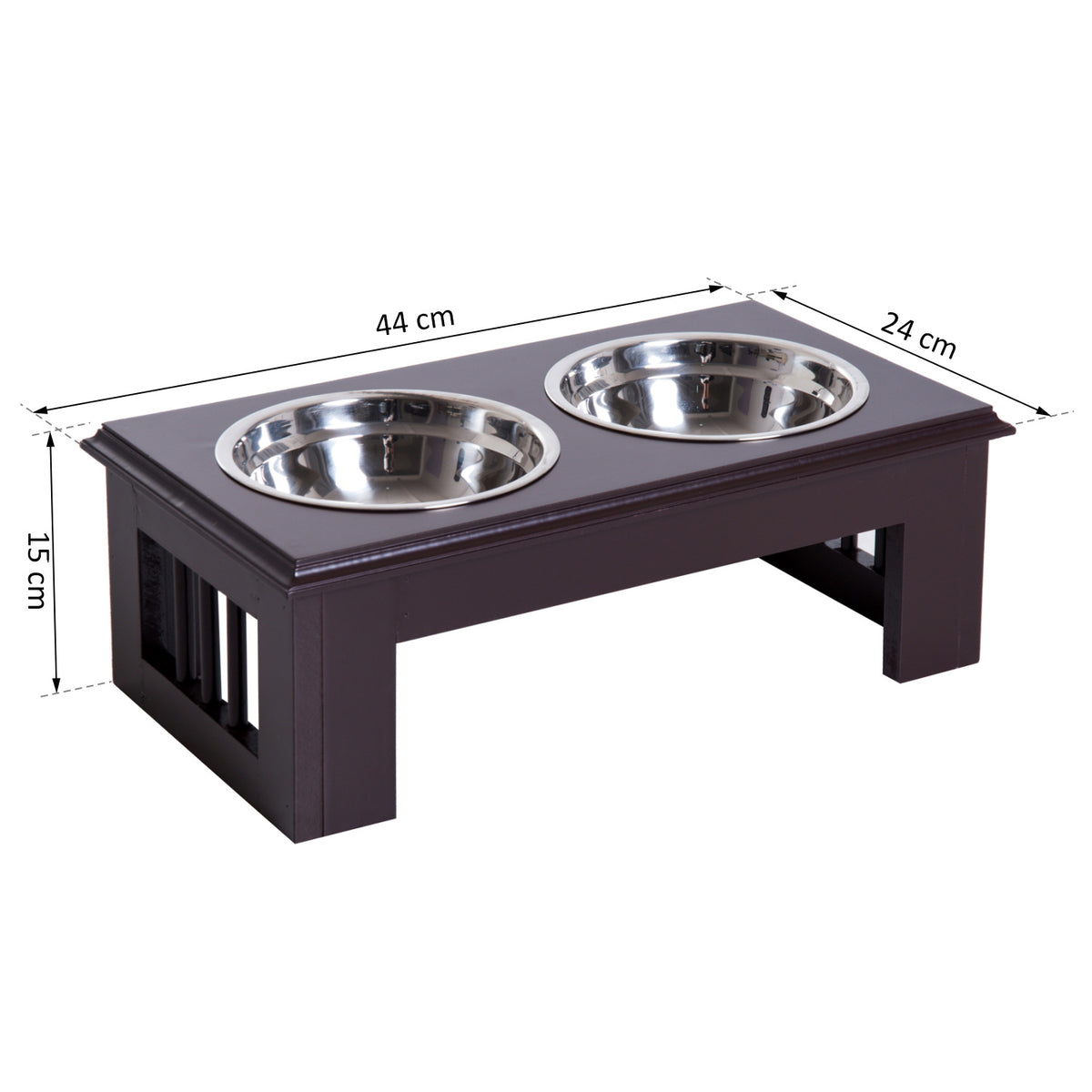 Raised Dog Feeding Bowls with Stand, Stainless Steel for Extra Small and Small Dog, 44L x 24W x 15H cm - Brown