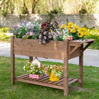 Wooden Raised Garden Plant Stand Tall Flower Bed with Shelf 123 x 54 x 80cm