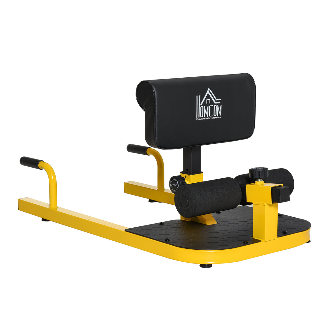 Squat Machine with Push Up Stand, Padded Hip Thrust Bench with Adjustable Cushion for Home Gym Work Out, Yellow
