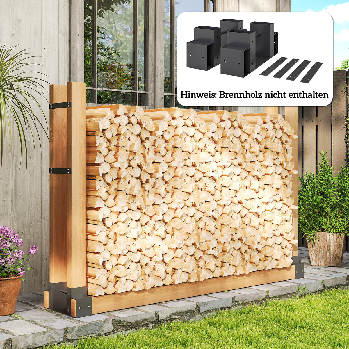 2er Set Kaminholz Lagerregal Halterung Kit, verstellbare Holzregallänge Metall Schwarz