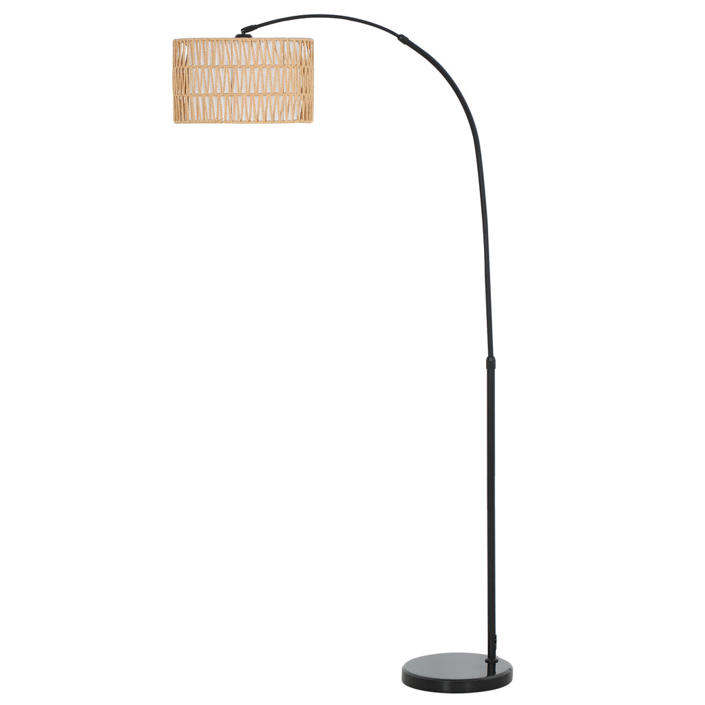 Stehlampe mit Hanfseil-Schirm, höhenverstellbar, Fußschalter, Metall, Schwarz