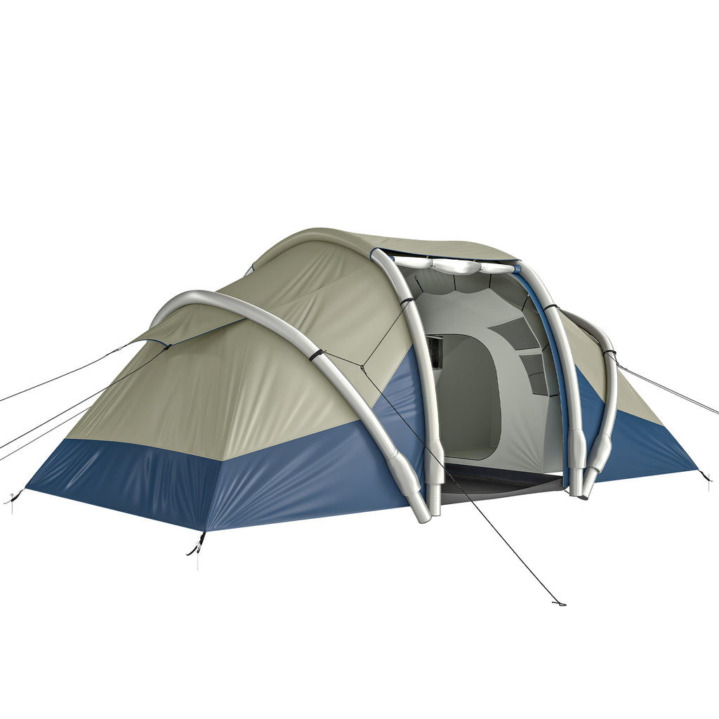 Aufblasbares Zelt 4 Personen Schneller Aufbau Outdoor Camping Zelt mit 2 Schlafzimmer Mesh Fenster Vordach