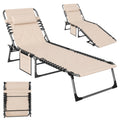 Sonnenliege, Faltbare Gartenliege, Klappliege mit Kissen, 5-stufige R¨¹ckenlehne, Oxfordstoff, 188 x 57 x 30 cm, Beige