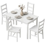 5-teiliges Esszimmer-Set für 4 Personen, rechteckiger Esstisch und Stühle aus massivem Holz, für kleine Räume, Weiß