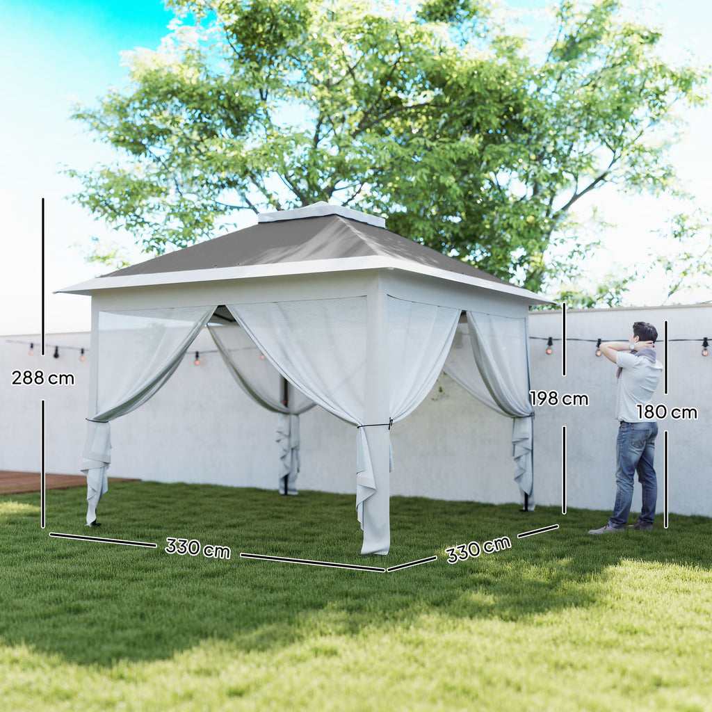 Pop Up Canopy Tent with Double Roof, Zipped Mesh Sidewalls, Carrying Bag, Height Adjustable for Patio Garden, Dark Grey