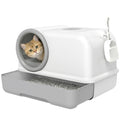 Katzentoilette mit Deckel Schaufel ausziehbares Tablett 2 Aktivkohlefilter für Katzen bis 5 kg 59x39,5x39,5cm Weiß+Grau