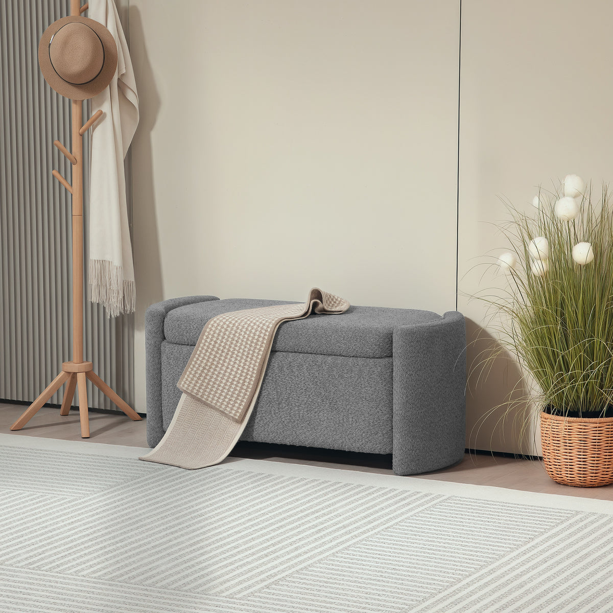 Sitzbank mit Stauraum Flurbank Schuhbank, gepolstert, 105 cm x 44 cm x 45,5 cm. Grau