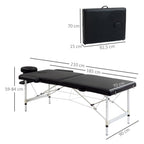 2 Section Portable Foldable Lightweight Aluminium Massage Table Couch Beauty Bed with FREE Carry Bag Black