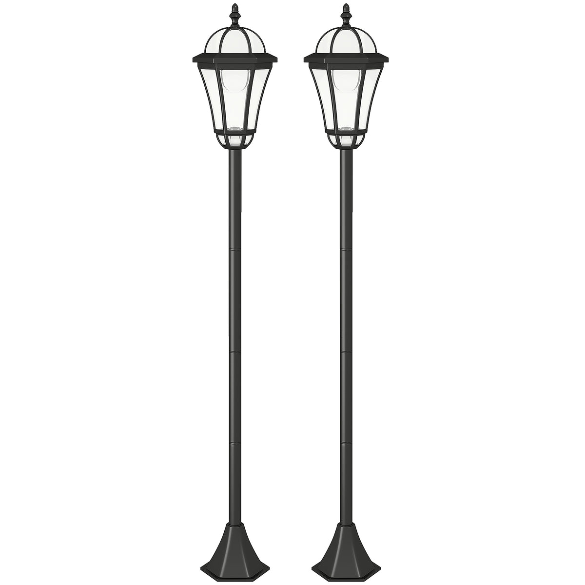  2 PCS 1.3M Garden Solar Lamp Post Lights Solar Powered LED Lantern Patio Pathway Walkway Outdoor Water-Resist Auto Switch 6 Hours Black