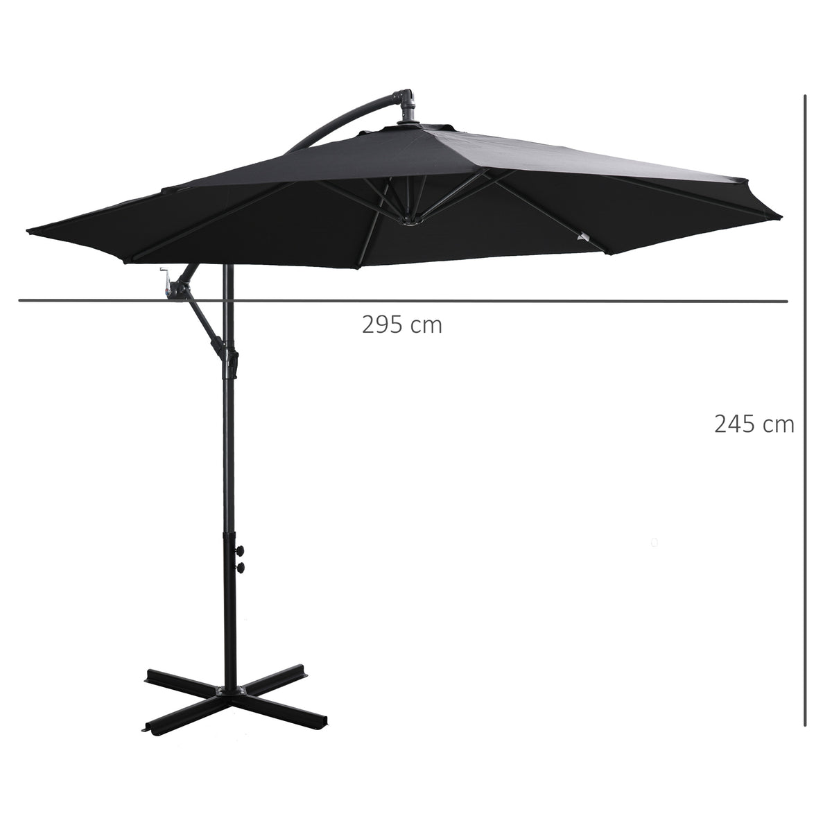 2.45m Overhanging Cantilever Parasol, with Cross Base - Black