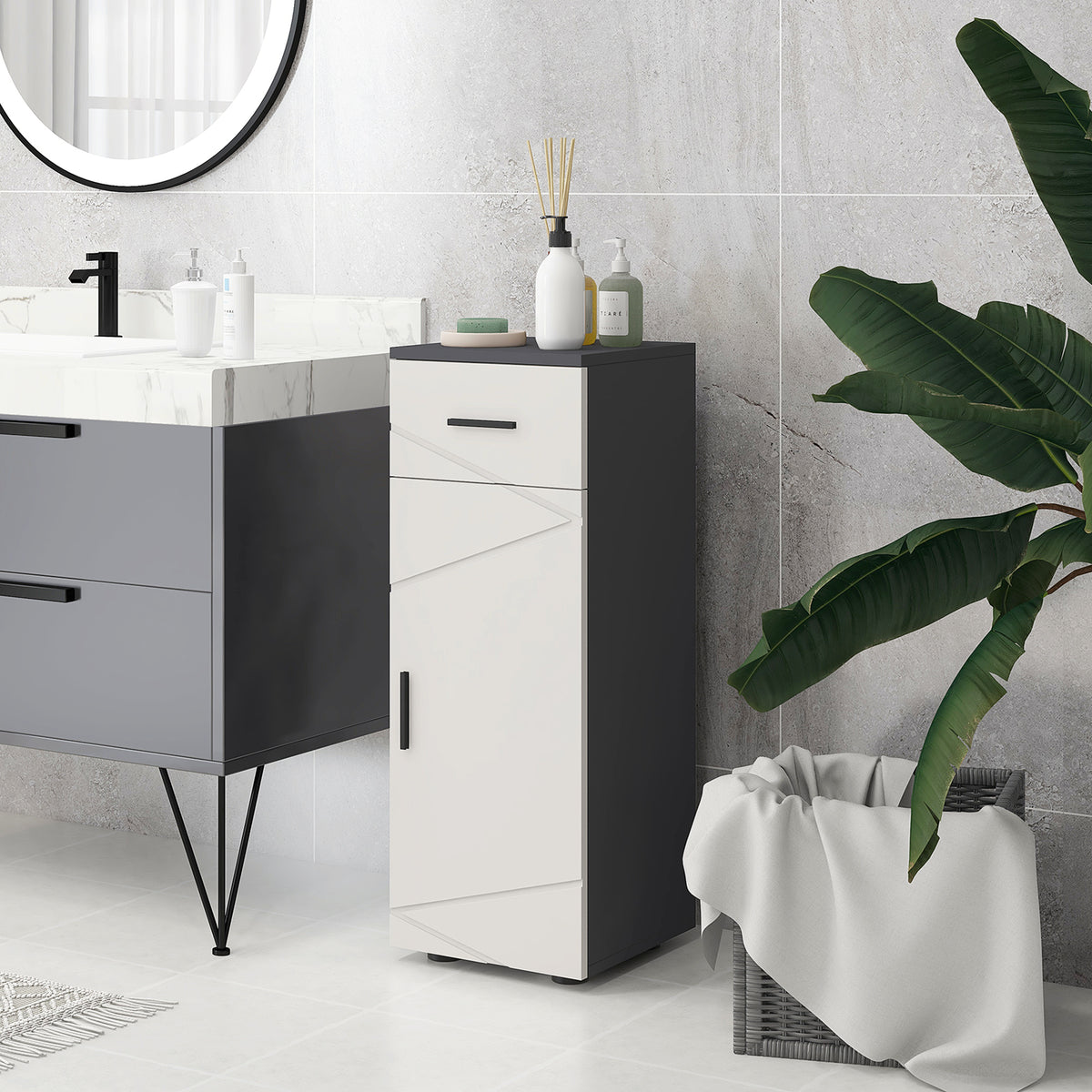 Badezimmerschrank, Badkommode, verstellbare Regale, bis zu 25 kg belastbar, Grau
