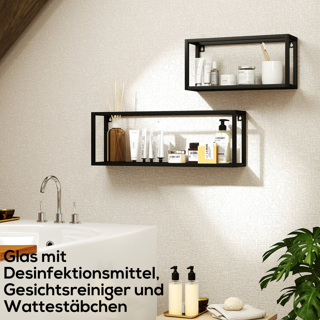 2er-Set Wandregale, 15 kg Tragkraft, für Wandmontage, Stahl, Schwarz