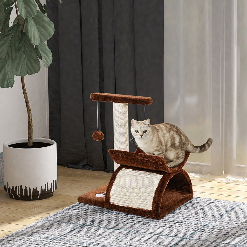  Cat Tree, Cat Tower for Kittens with Rotatable Top Bar, Sisal Scratching Post, Tunnel, Dangling Balls - Brown