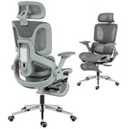 Ergonomischer Bürostuhl, Mesh-Computersessel mit separatem Rücken, Lendenstütze, 4D klappbare Armlehnen, Grau