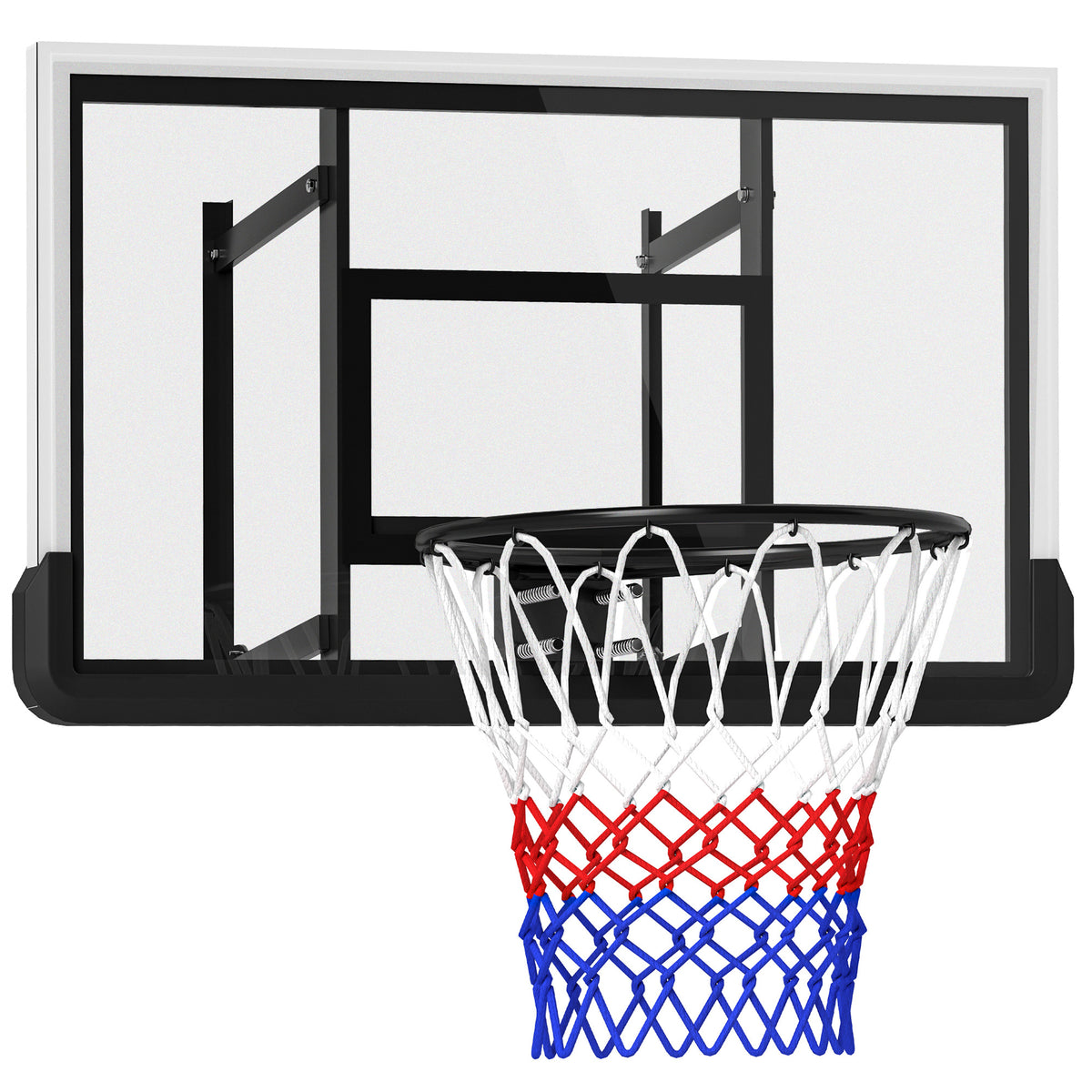 Basketballkorb für Wandmontage, gefederter Korb, bruchsichere Rückwand, Schwarz