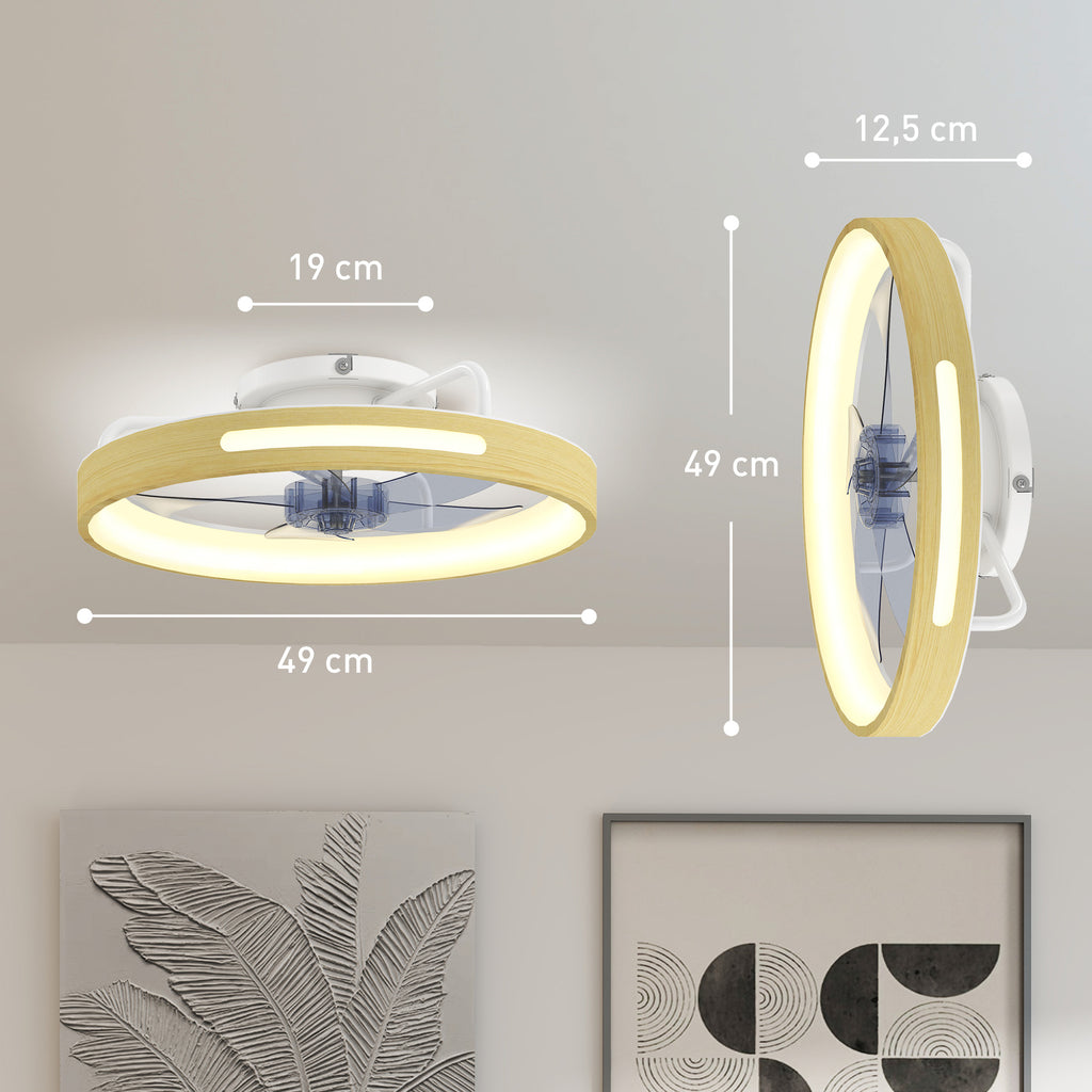 Deckenventilator mit Licht und Fernbedienung, 49 cm LED-Deckenventilator mit 3 Farbtemperaturen, natürliches Holzfinish
