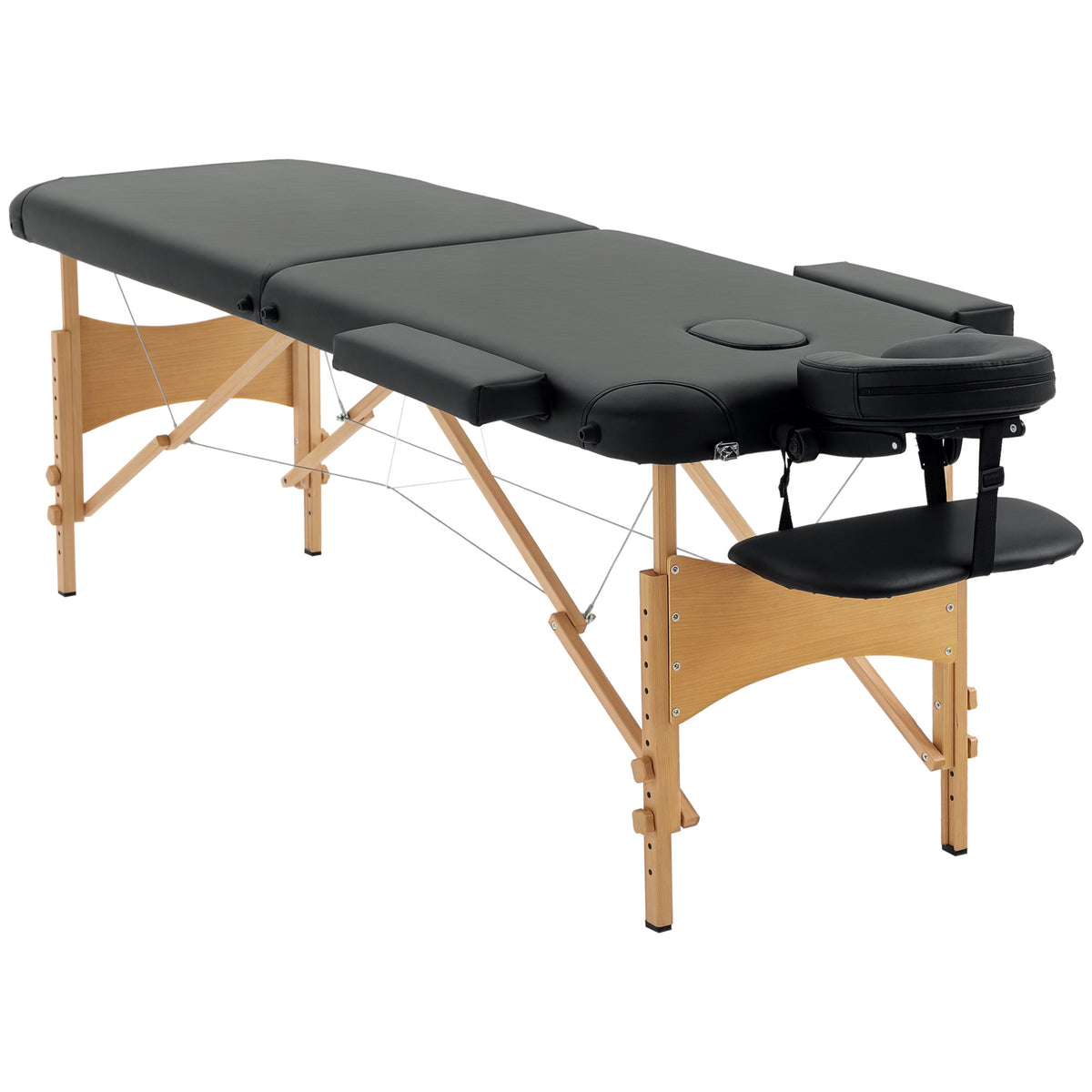 Portable Massage Bed, Folding Spa Beauty Massage Table with 2 Sections, Carry Bag and Wooden Frame, Black