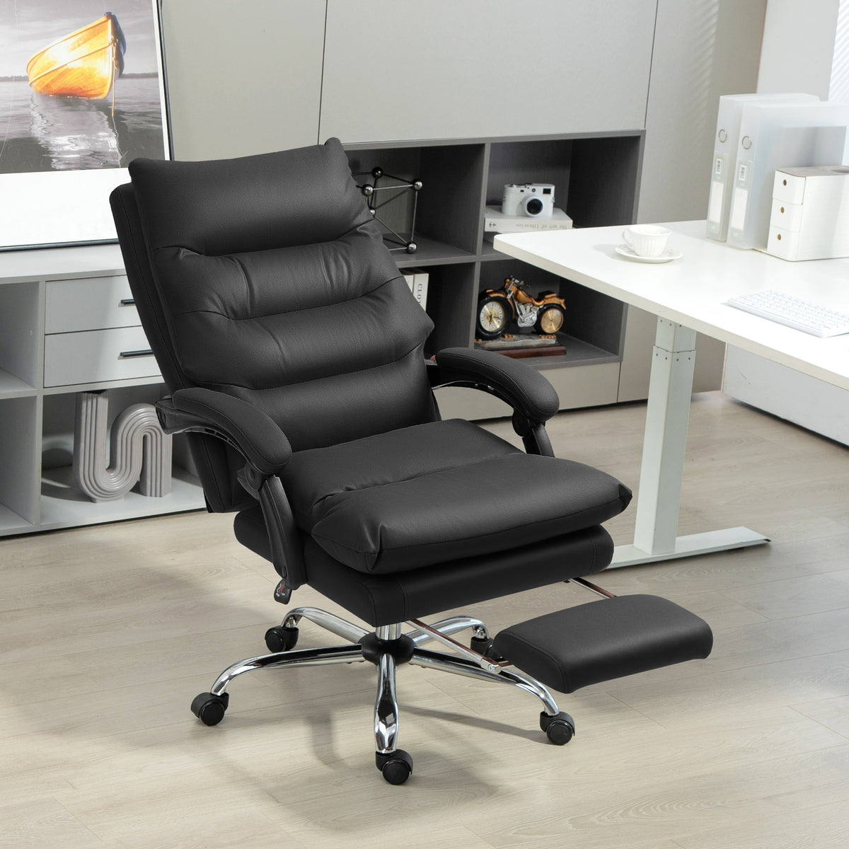 B¨¹rostuhl mit Massagefunktion, beheizbar, neigbar, Kunstleder, 65x72x109-117cm, Schwarz