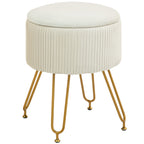 2-in-1-Aufbewahrungshocker mit Metallbeinen, runder Fu?hocker f¨¹r Wohnzimmer, Schlafzimmer, Flur, Cremewei?