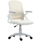 Atmungsaktiver Mesh-Bürostuhl, Ergonomischer Drehstuhl mit klappbaren Armlehnen und Lendenwirbelstütze, Weiß