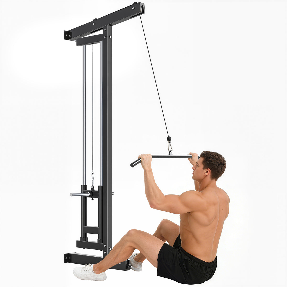 Wall Mounted Lat Pull Down Machine, Crossover Cable Machine with High & Low Pulleys for Home Gym Full Body Workout