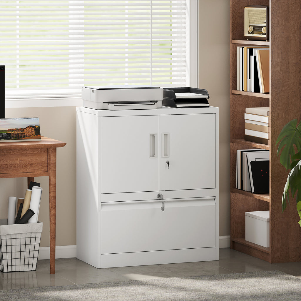 Aktenschrank B¨¹roschrank Abschlie?bar Mehrzweckschrank aus Stahl mit 2 T¨¹ren, Verstellbaren Regalen Wei?