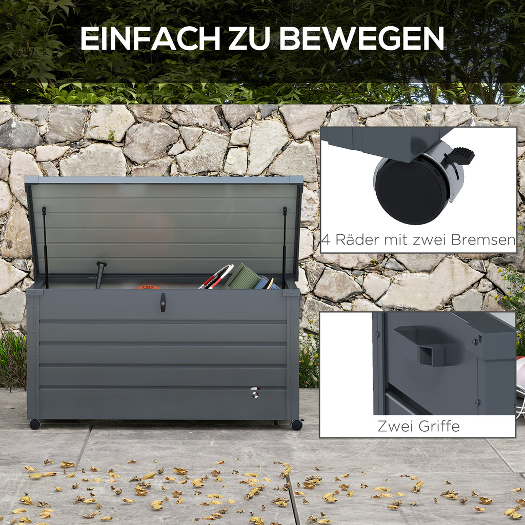 Gartenbox Metall 311 Liter mit Griffen 120 x 62cm Dunkelgrau