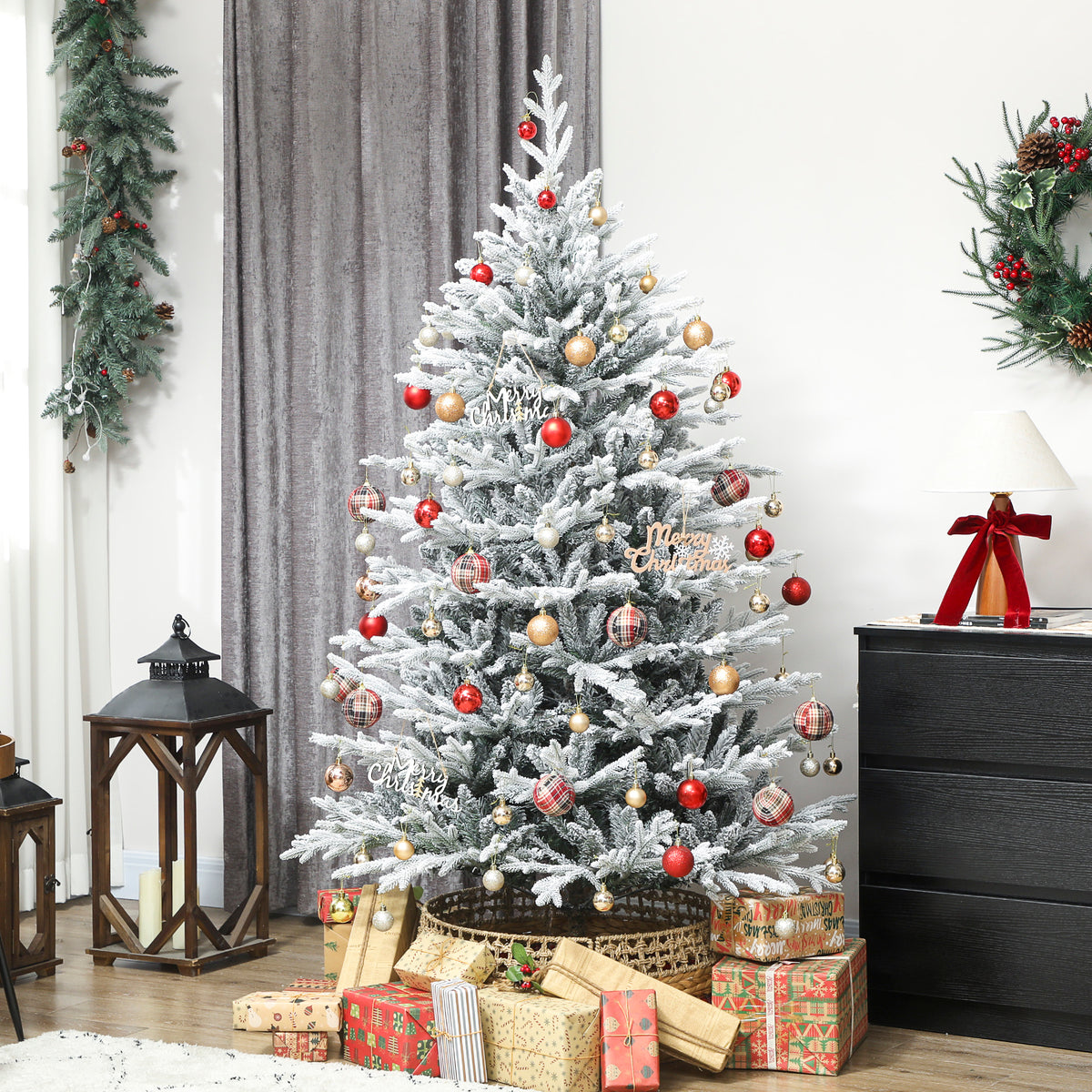 Künstlicher Weihnachtsbaum 180 cm künstlich Tannenbaum mit Schnee, 1976 Spitzen für drinnen