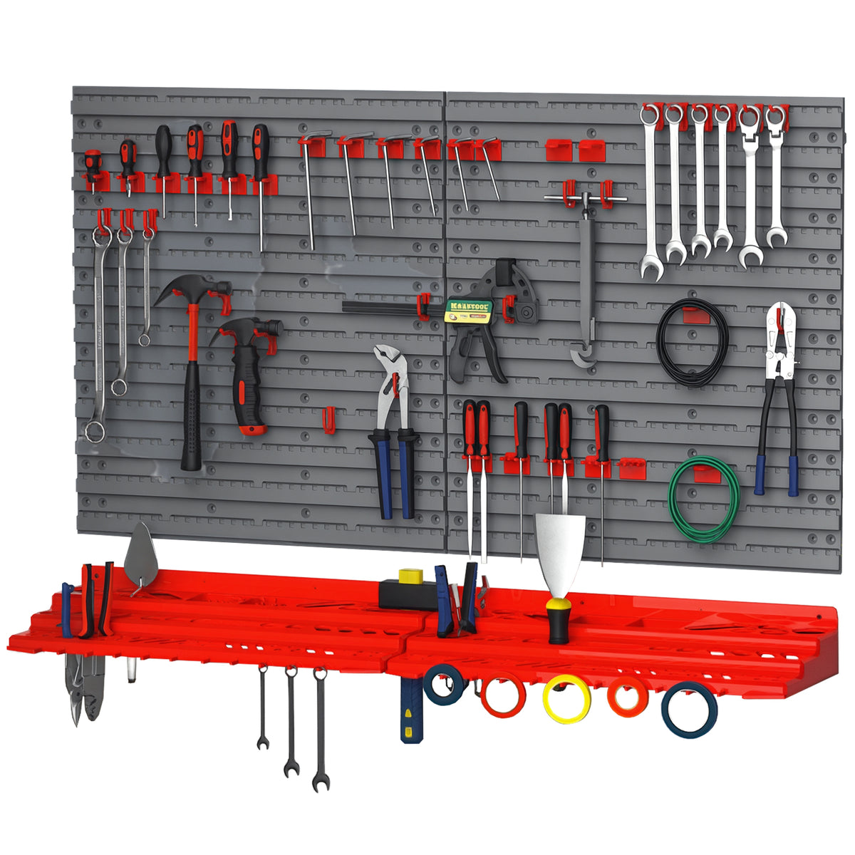 Werkzeuglochwand Wandregal 54 tlg Werkzeughalter Werkzeugwand f¨¹r Werkstatt Sichtlagerk?sten Hakenset PP Grau+Rot 95,5 x 23 x 53,5 cm