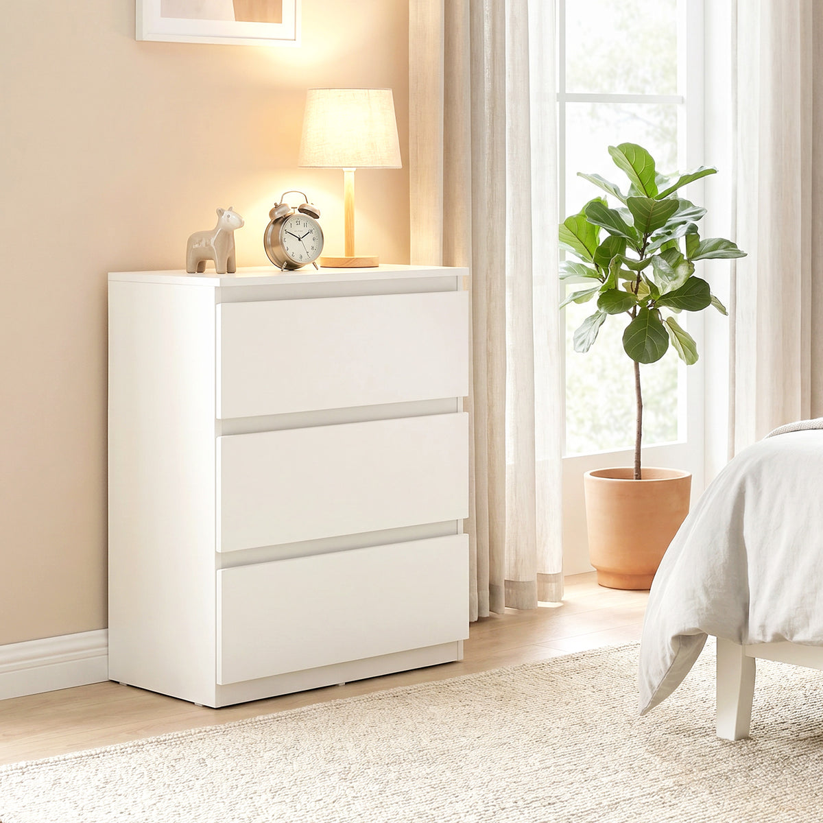 Kommode mit 3 Schubladen, Moderne Aufbewahrungsmöbel für das Schlafzimmer, Weiß