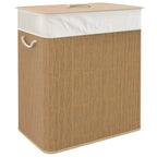 2 Section Laundry Basket with Lid, 100L Bamboo Laundry Hamper with Handles, Removable and Washable Liner, Brown