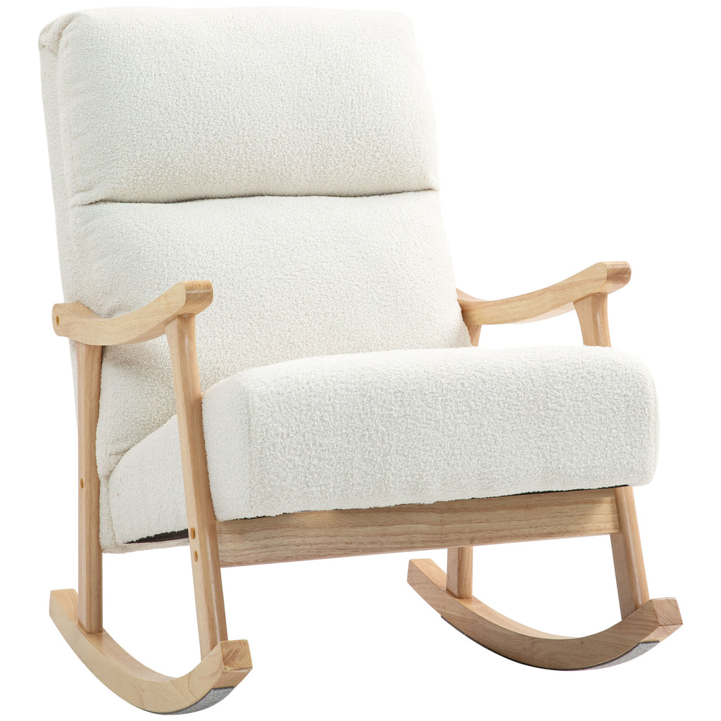 Schaukelstuhl, Stoffbezug in Samtoptik, Ergonomische Rückenlehne, 120 kg Belastbarkeit, 65B x 90T x 98H cm, Cremeweiß
