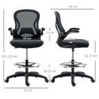 Zeichenstuhl, h?henverstellbarer B¨¹rostuhl, mit Fu?st¨¹tze, 59 cm x 65 cm x 122 cm, Schwarz