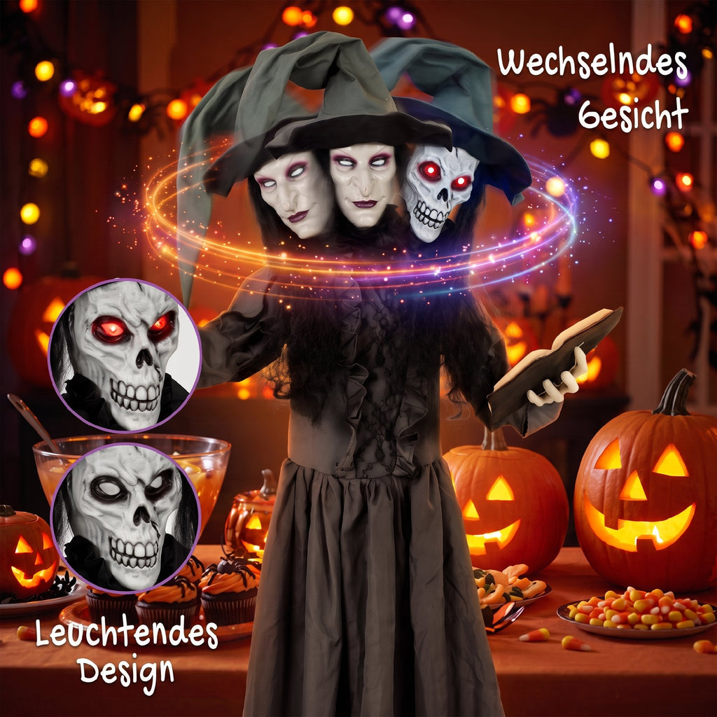 180cm Life Size Animated Witch Halloween Decorations Outdoor Indoor, Scary Halloween Animatronics Decor