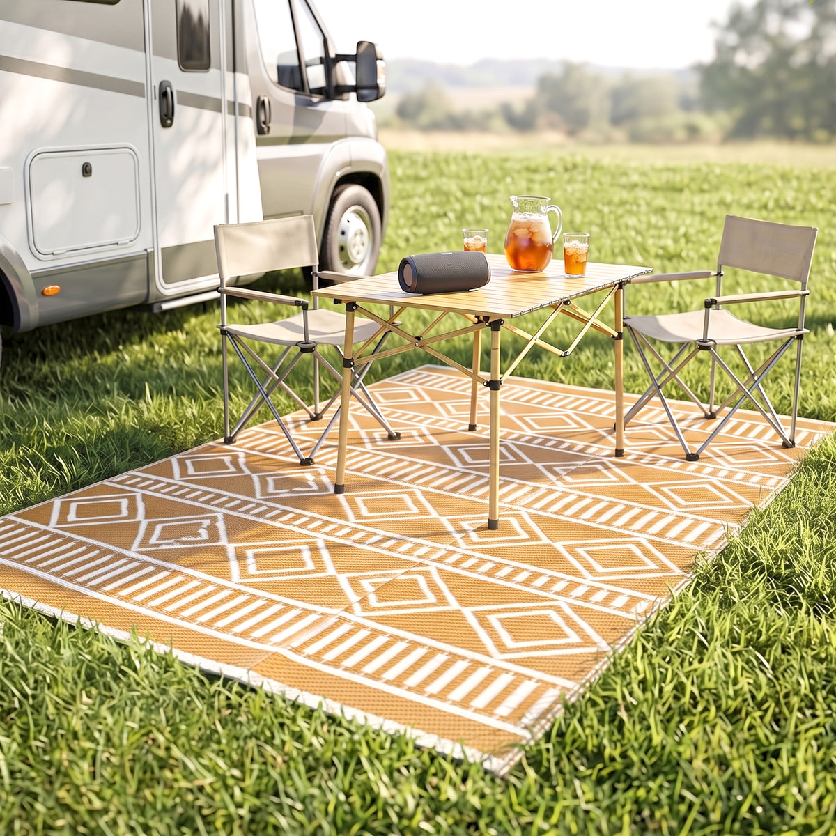 Outdoorteppich Terrassenteppich, wetterbest?ndig, modernes Design, 121 cm x 182 cm x 0,3 cm, Gr¨¹n + Creme