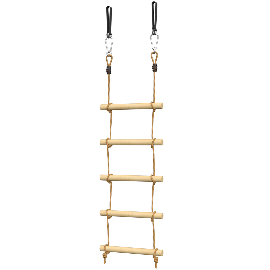 Strickleiter für Kinder 5-stufige Kletterleiter mit 2 Karabinern 2 Baumgurten für 3-8 Jahre 40 x 3,5 x 180 cm Naturholz
