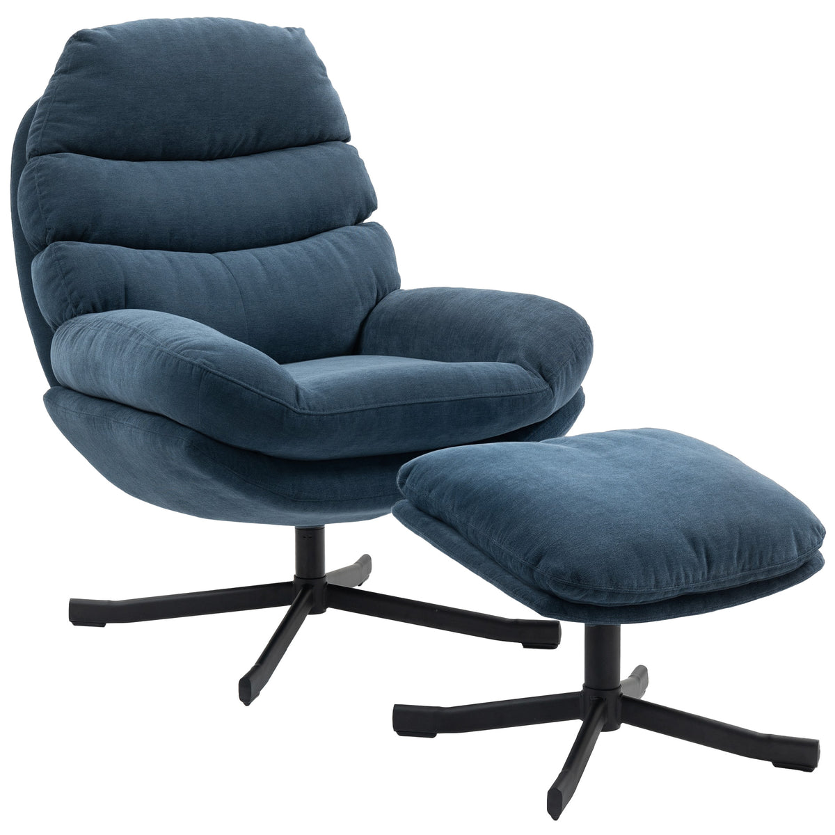 Relaxsessel mit Hocker Sessel Loungesessel mit Chenille-Stoff, Modern Fernsehsessel, 78 x 93 x 100 cm, Blau