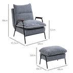 Sessel mit Ottomane Polstersessel Relaxsessel, inkl. Kissen, 68 cm x 91,5 cm x 88 cm, Hellgrau